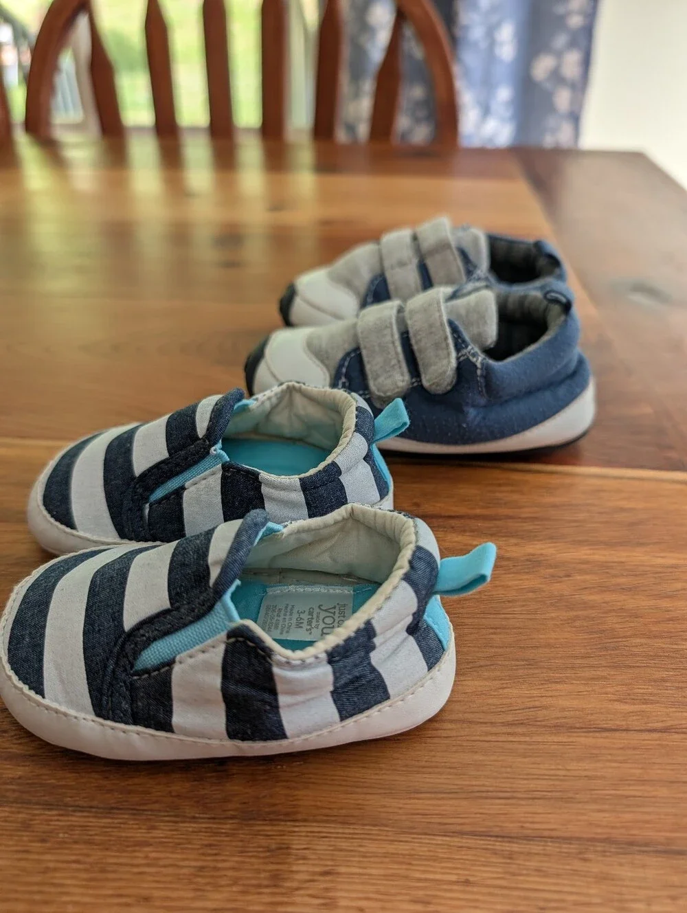 5/$10 Baby Boy Navy and White Striped Slip-On and Grey Navy Velcro Sneakers Set